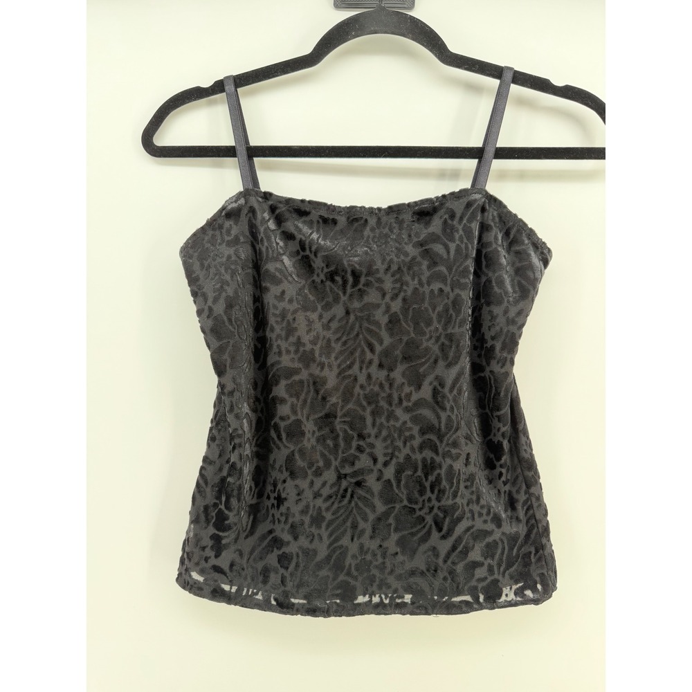 Vintage Sm. 90s Express Tricot Black Burnout Velvet Cami Sheer Whimsigoth Y2K